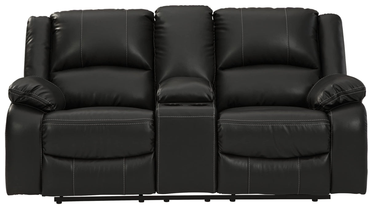 Calderwell Faux Leather Manual Double Reclining Loveseat with Storage Console, Black