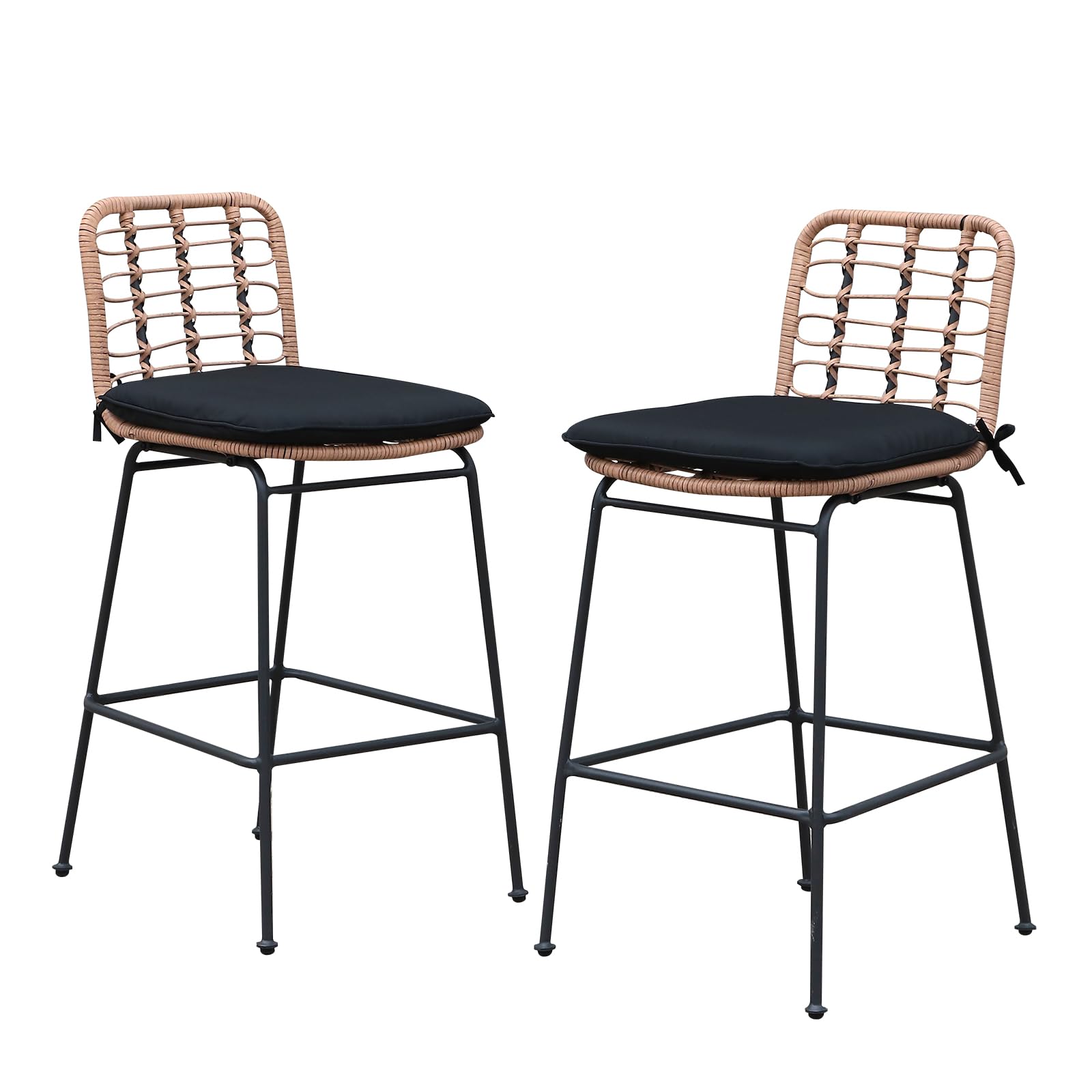 Outdoor Bar Stools Set of 2, Patio Counter Height Stools & Bar Chairs w/Footrest