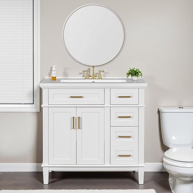 36" Bathroom Vanity with Integrated Ceramic Sink, Floor Standing Single Basin Vanity