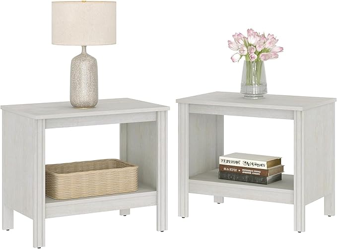 2-Tier Wood Nightstand with Storage