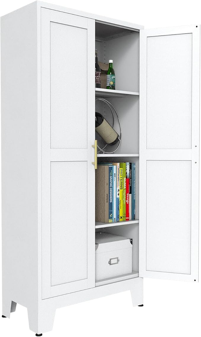 Storage Cabinet with Locking Doors and 4 Shelves Tall Lockable Cabinet with Keys Steel