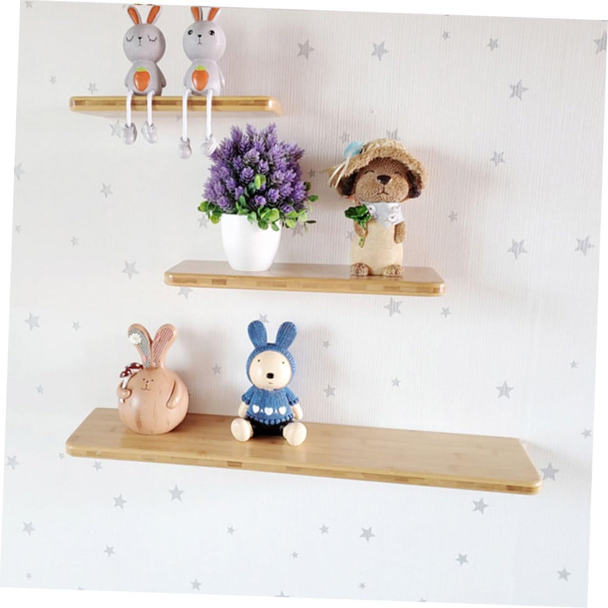 Bamboo Wall Shelves 2 Pcs Set 20CM and 30CM Wall Decor Book Storage Rack Easy