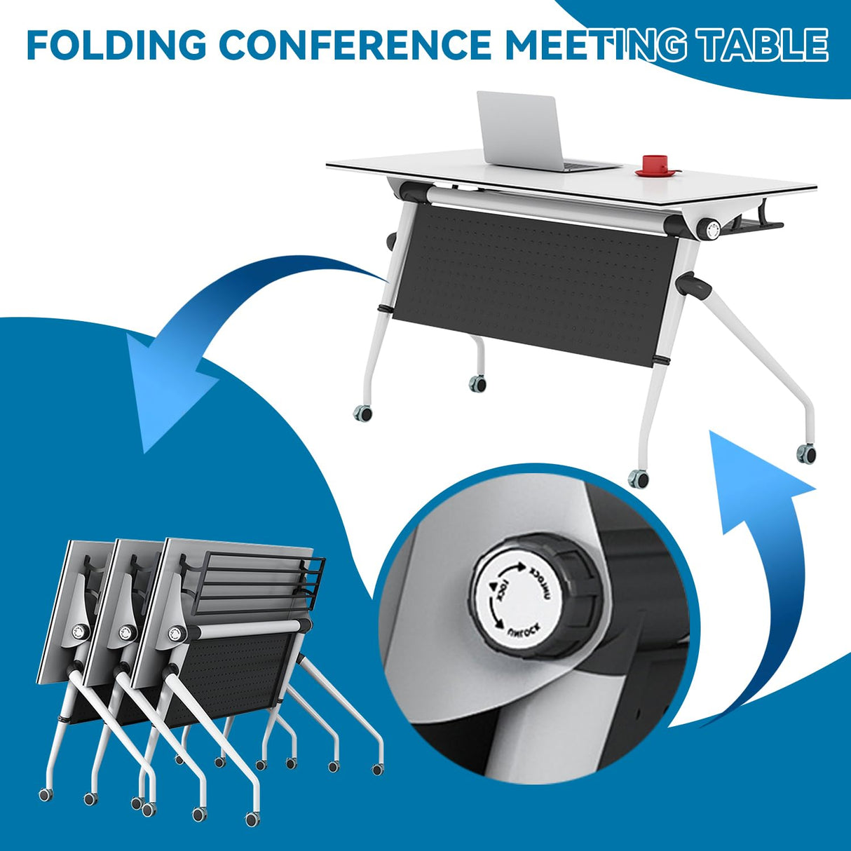 Folding Conference Table,Mobile Training Table with Wheels