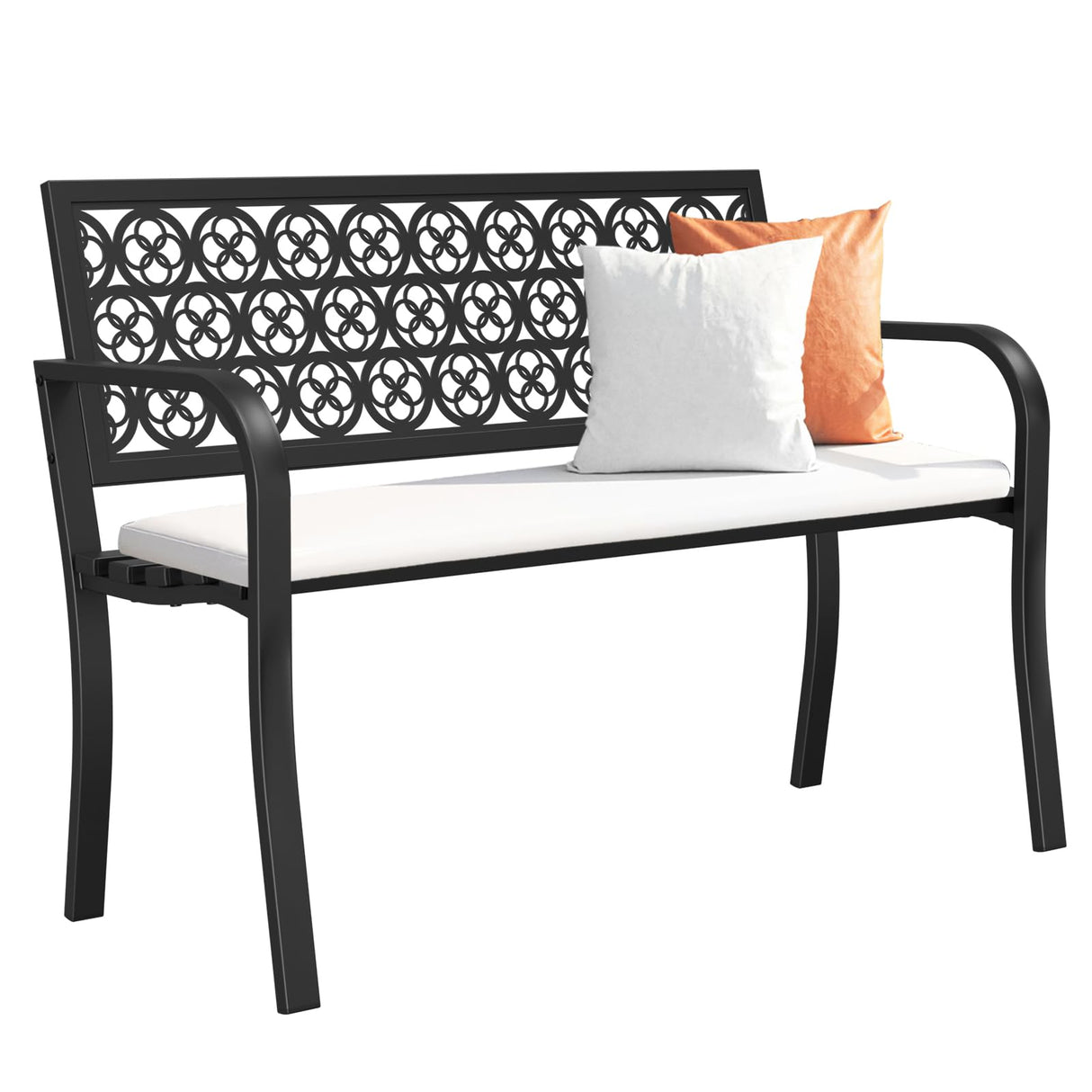 Black Outdoor Bench, Metal Weatherproof Garden Bench Cast Iron Heavy