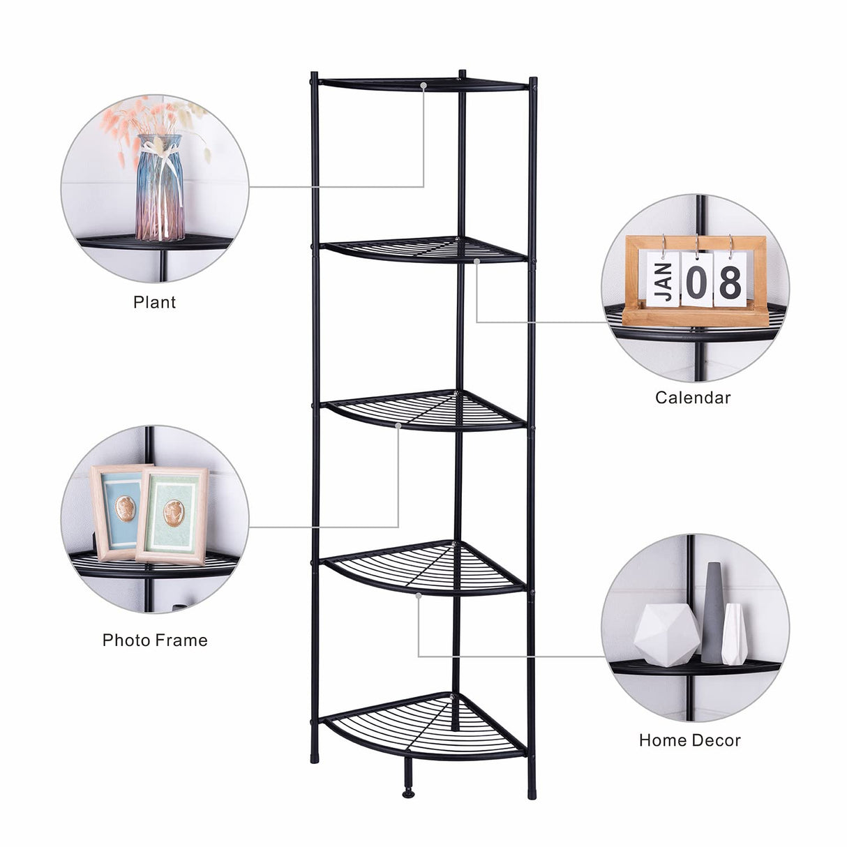 5-Tier Metal Corner Wire Shelf Compact Shelving Display Unit Plant Stand