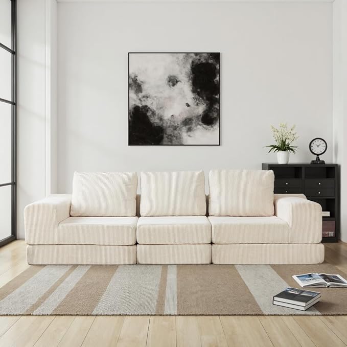 108" Modular Sofa, Comfy 3-Seater Oversize Deep, Sectional Couch for Living Room