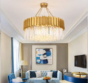 Gold Luxury Crystal Chandelier for Living Room Round Stainless Steel E14 Pendant Lamp