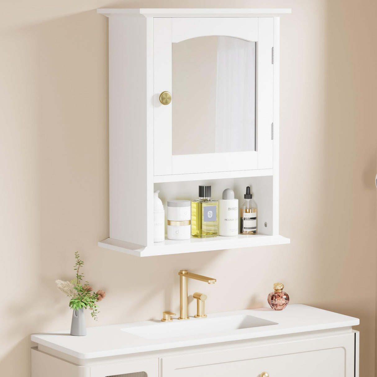 Bathroom Wall Cabinet with Mirror, Wood Medicine Cabinets with Door