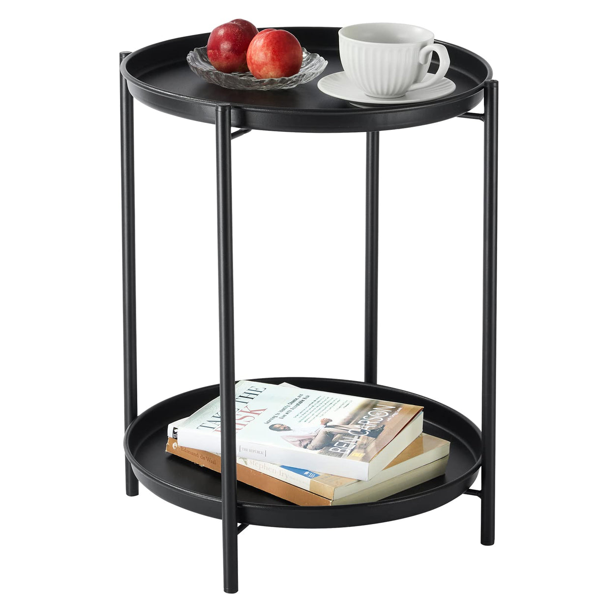 Patio Side Table 2-Tier, Outdoor Side Table Waterproof Round Metal Steel Side Table