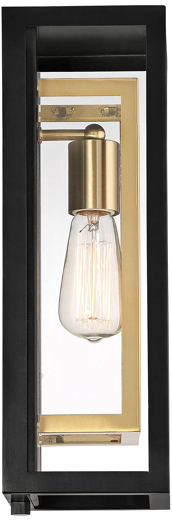 Double Box Industrial Outdoor Wall Light Fixture Matte Black Warm Brass Metal 15 1/2" Clear