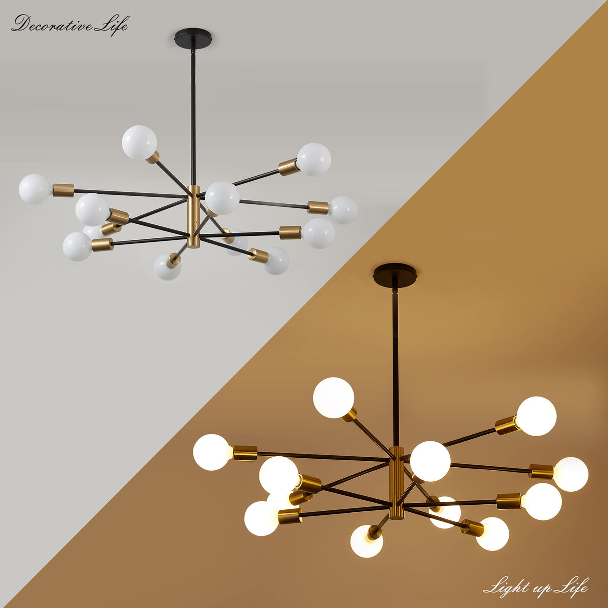 Modern Chandelier 12-Light Sputnik Chandeliers Black and Gold Chandelier Light Fixtures