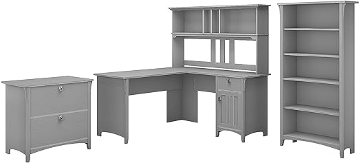 Salinas L-Shaped Executive Desk – 60” Home Office Workstation with Hutch & Storage