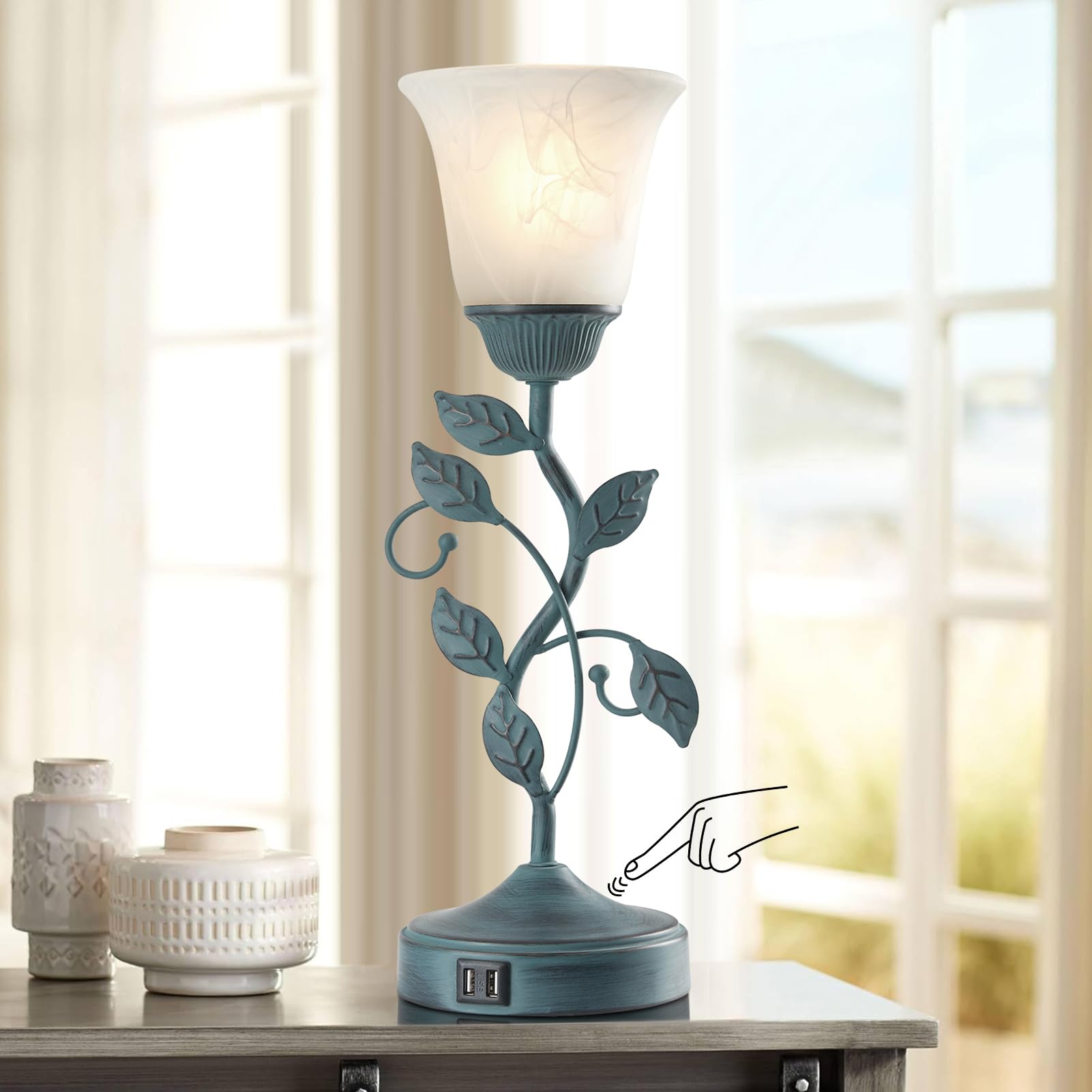 Vintage Touch Table Lamp for Living Room, 3-Way Dimmable Nightstand Lamp