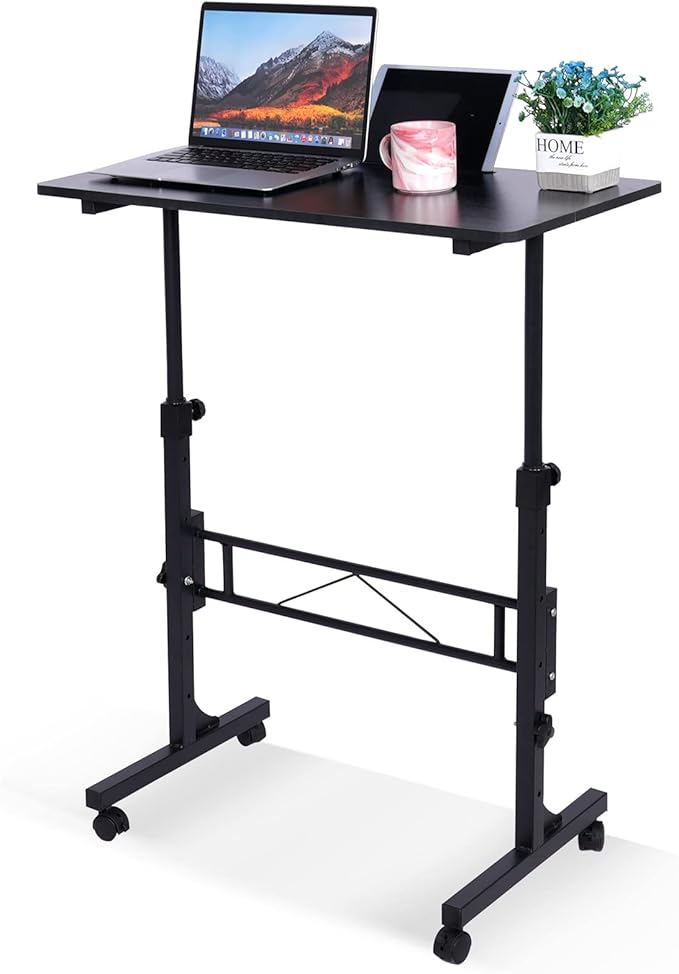 Standing Desk Adjustable Height, Mobile Stand Up Desk with Wheels Small Computer Desk Rolling Desk