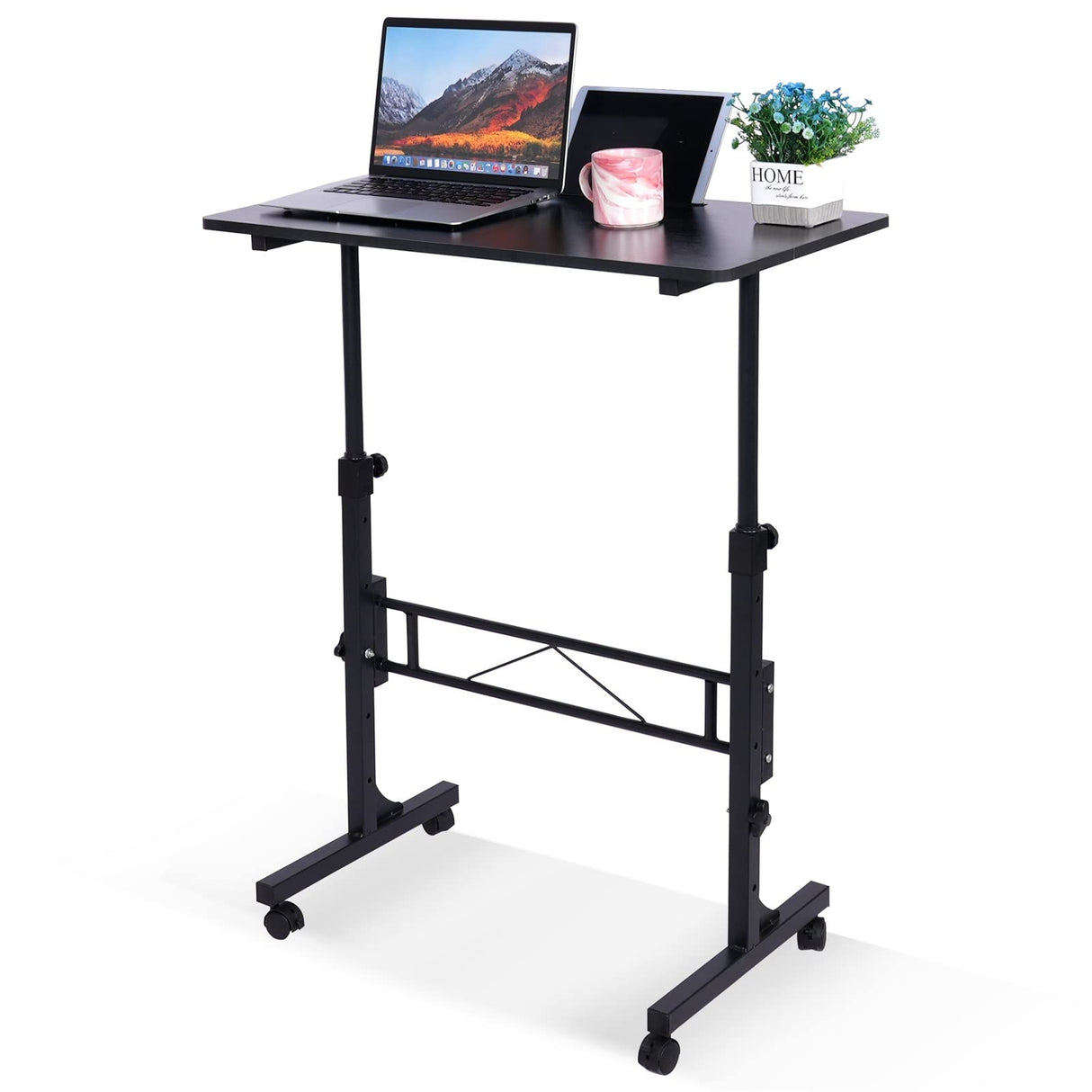 Standing Desk Adjustable Height, Mobile Stand Up Desk with Wheels Small Computer Desk Rolling Desk