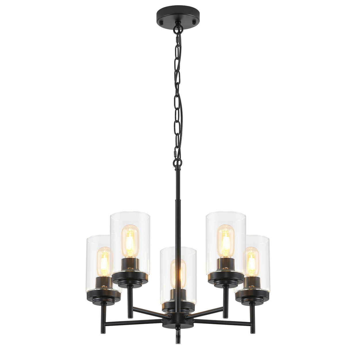 YUEMZS 5-Light Farmhouse Glass Chandelier, Modern Black Chandelier for Living Room Light Fixture, Industrial Chandeliers for Kitchen, Dining Room, Foyer, Entryway