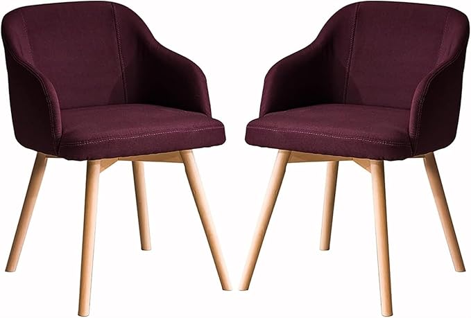 2PCS Dining Chair, Cotton Linen Cushion Back Chair, Home Log Leg Lounge Chair