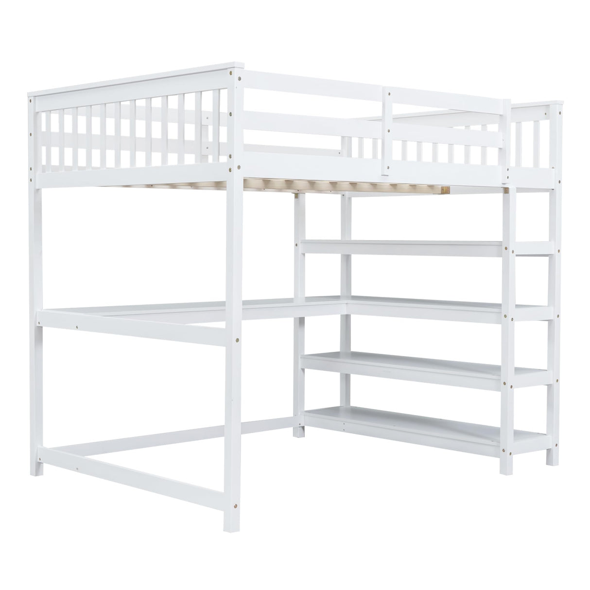 with Desk : Twin Size Loft Bed with 4-Storage Shelves and Under-Bed Desk Solid Wood