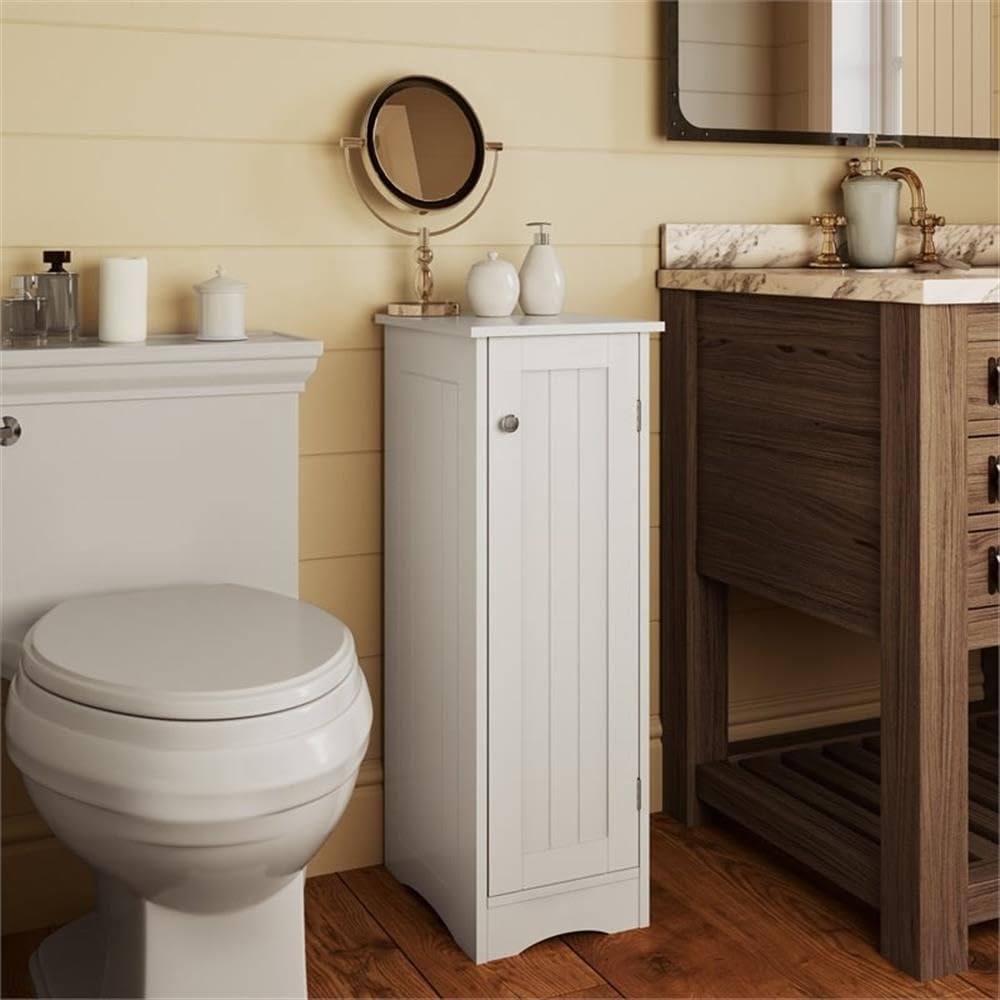 Ashland Slim Linen Cabinet - White - Narrow Storage Cabinet for Bathroom Slim Storage