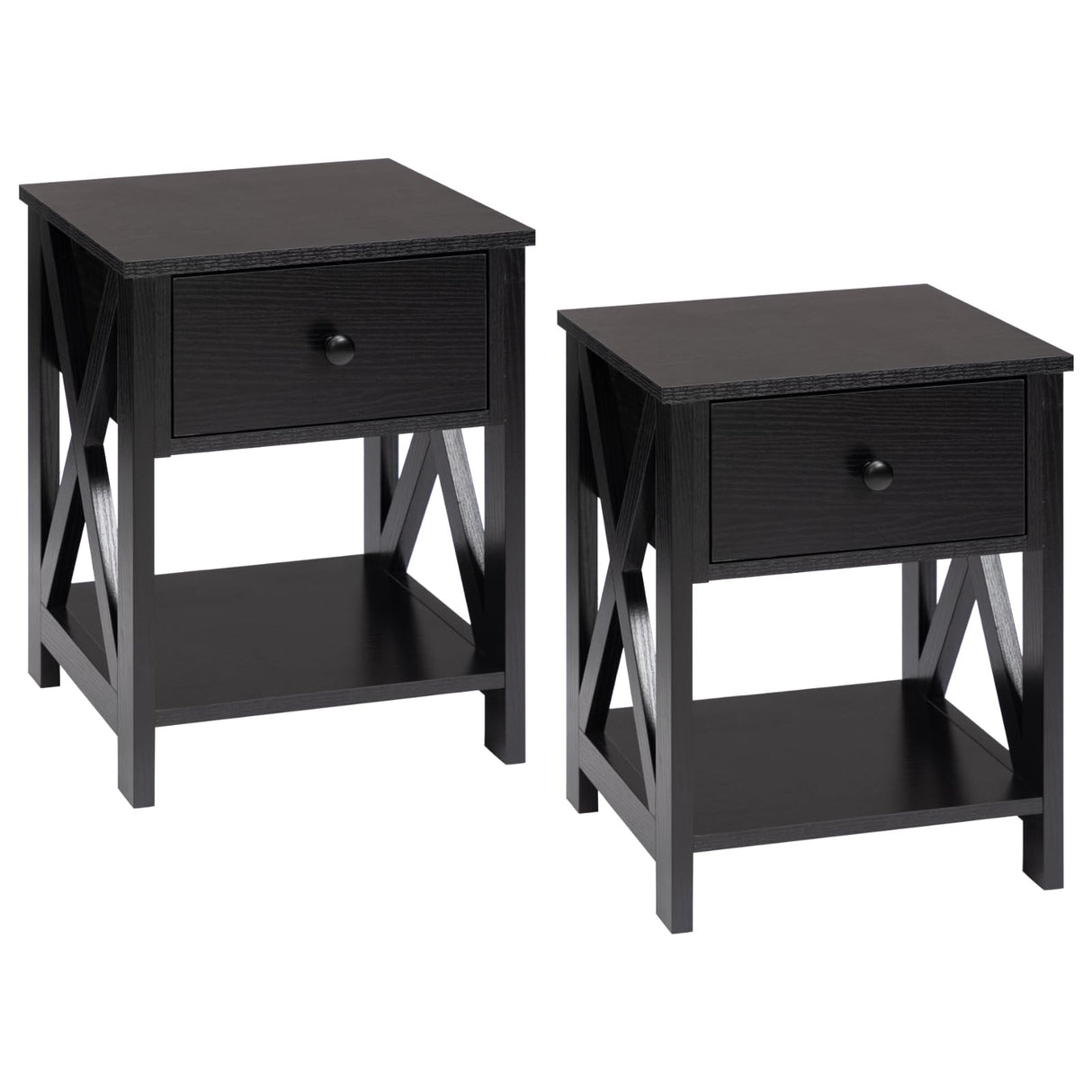 Black Nightstand Set of 2,Bedroom Nightstand with Drawer,Small Nightstand Set of 2,Mid