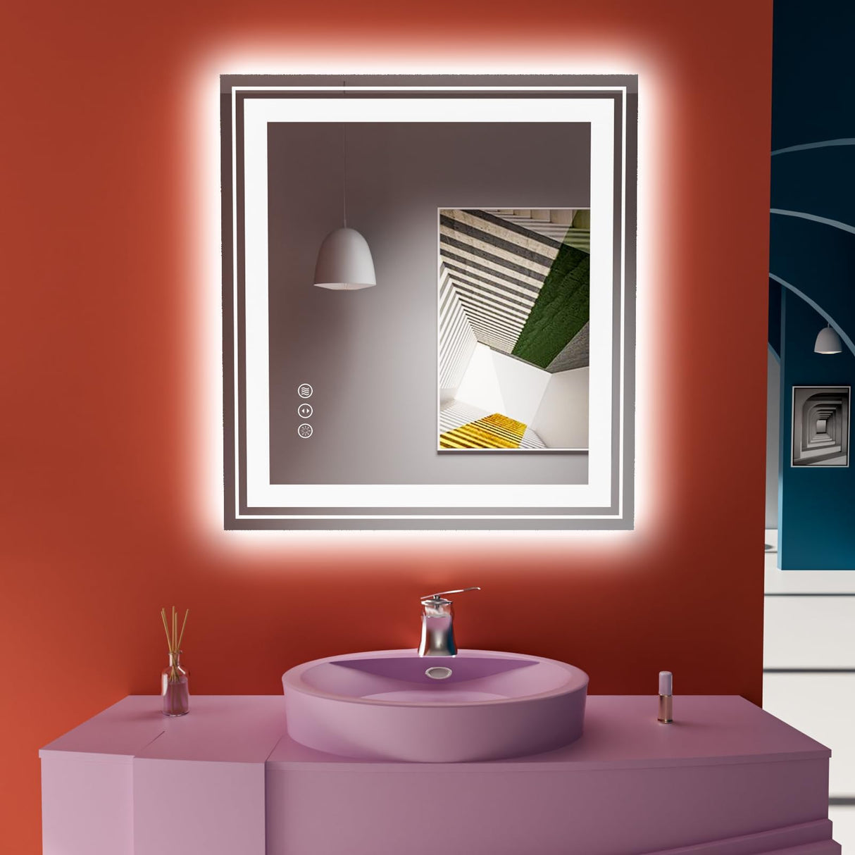 LED Bathroom Mirror, with Front and Backlit, Anti-Fog, Bathroom Vanity Mirror