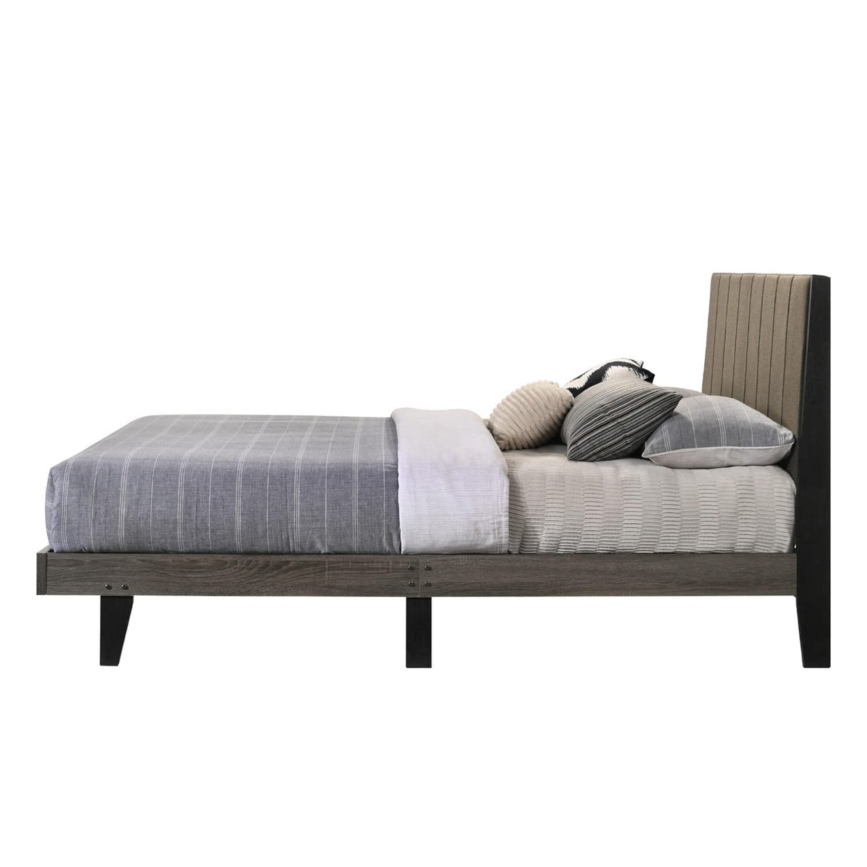 Fabric Queen Size Bed, (U.S. Standard), Brown and Weathered Gray