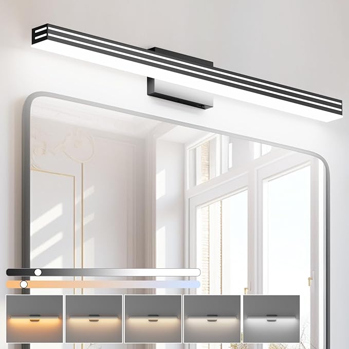 Black Vanity Light 5 Color Temperature Dimmable LED Modern Bathroom Vanity Light