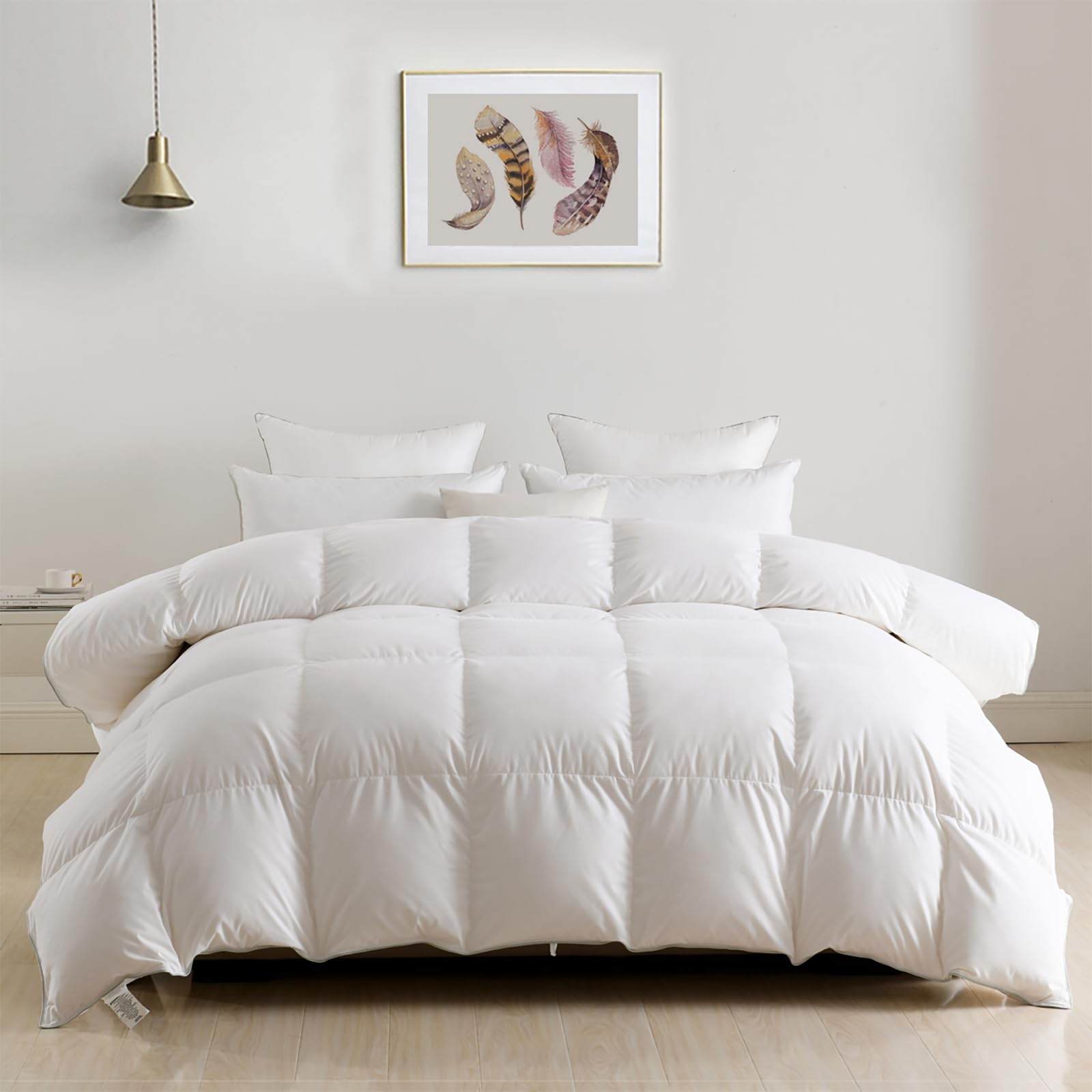 Down Feather Fibers Comforter, Ultra-Soft Cotton Blend Fabric, Medium Weight for All