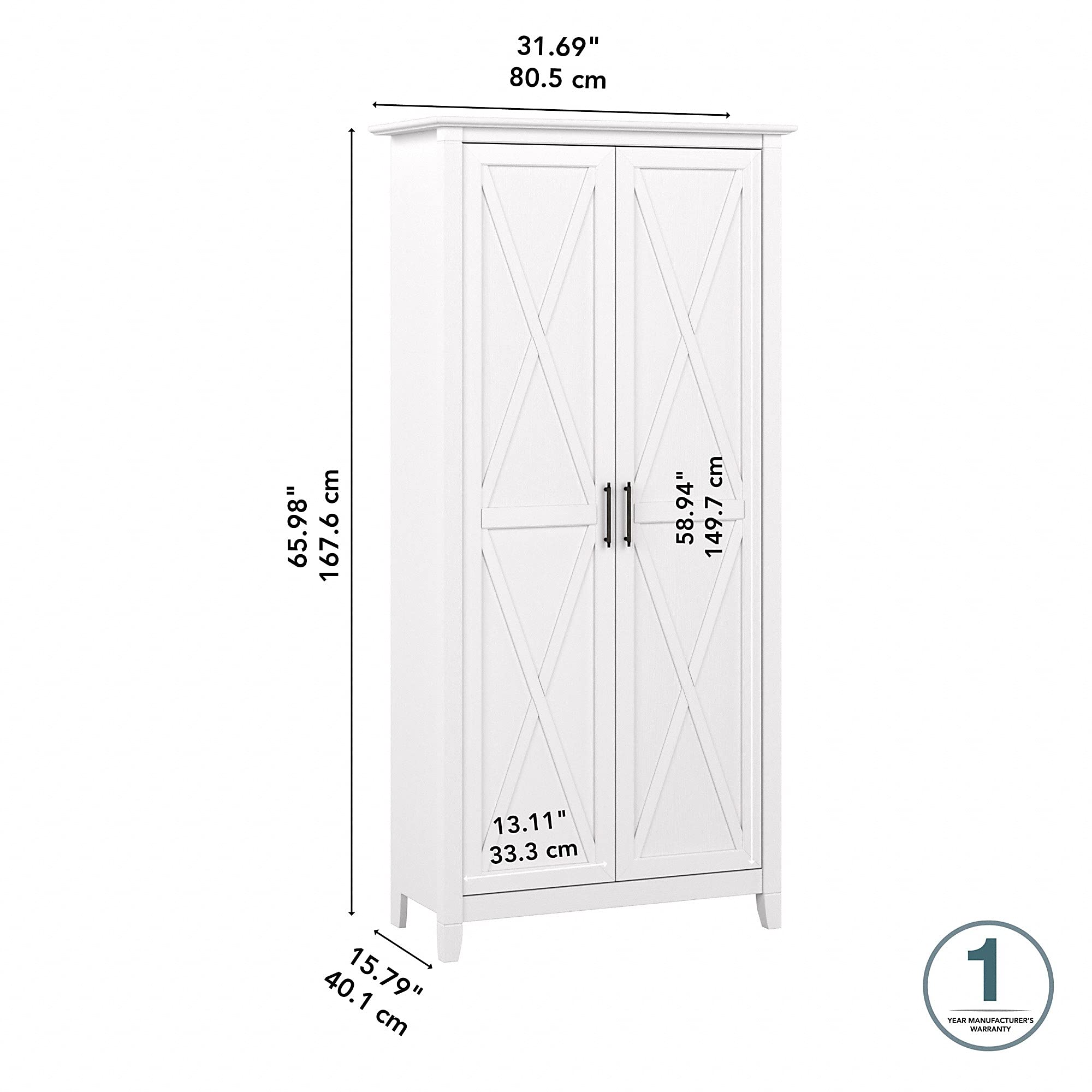 Bush Furniture Key West Bathroom Storage Cabinet with Doors in Pure White Oak