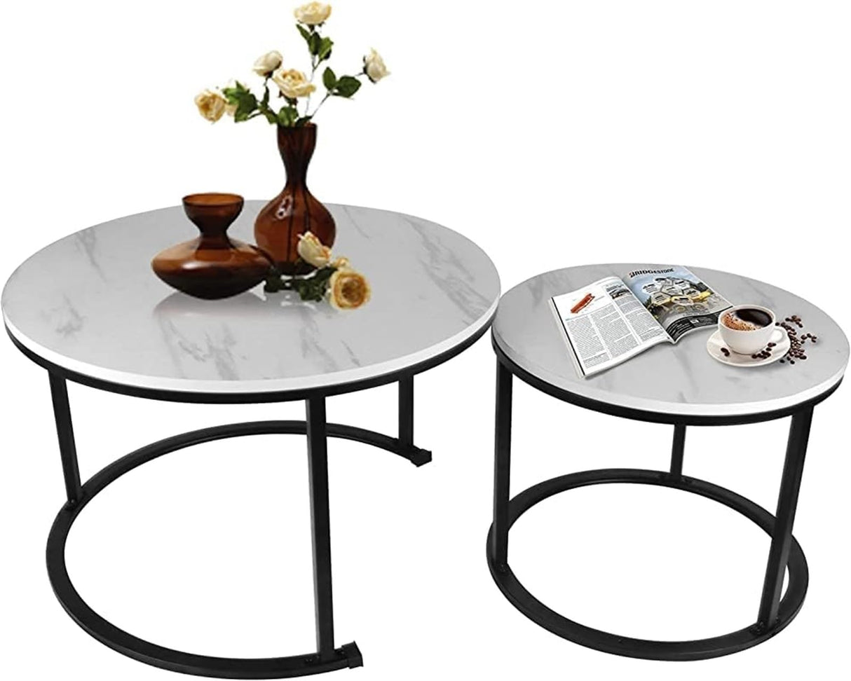 Modern Living Room Coffe Table Small Round Nesting Coffee Table 27" Wood and Metal