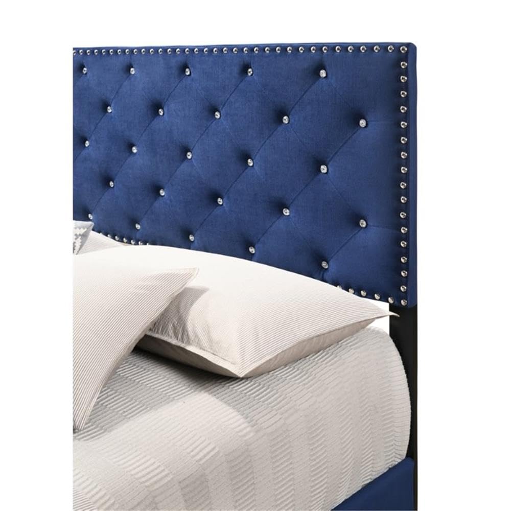 Suffolk Velvet Upholstered King Bed in Navy Blue