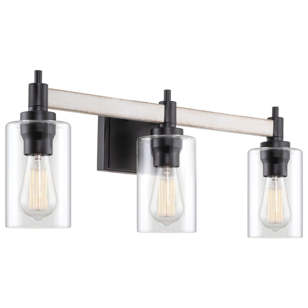 Theo 25" 3-Light Modern Farmhouse Vanity/Bathroom Light + Clear Cylinder Glass Shades