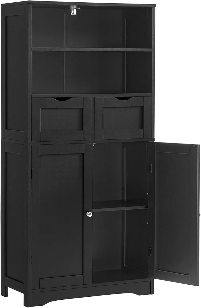 Cabinet with 2 Drawers & Adjustable Shelves, Bathroom Cabinet with Doors, Kitchen Pantry Cabinet