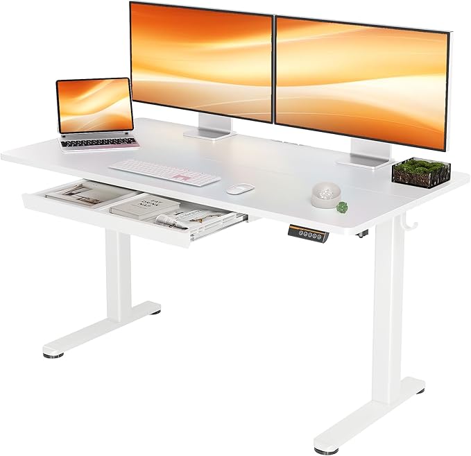 Standing Desk with Drawers, 48 x 24 Inch White Standing Desks Electric Adjustable