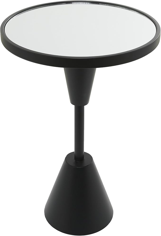 Metal Side End Accent Table Pedestal Base End Table with Mirrored Glass Top