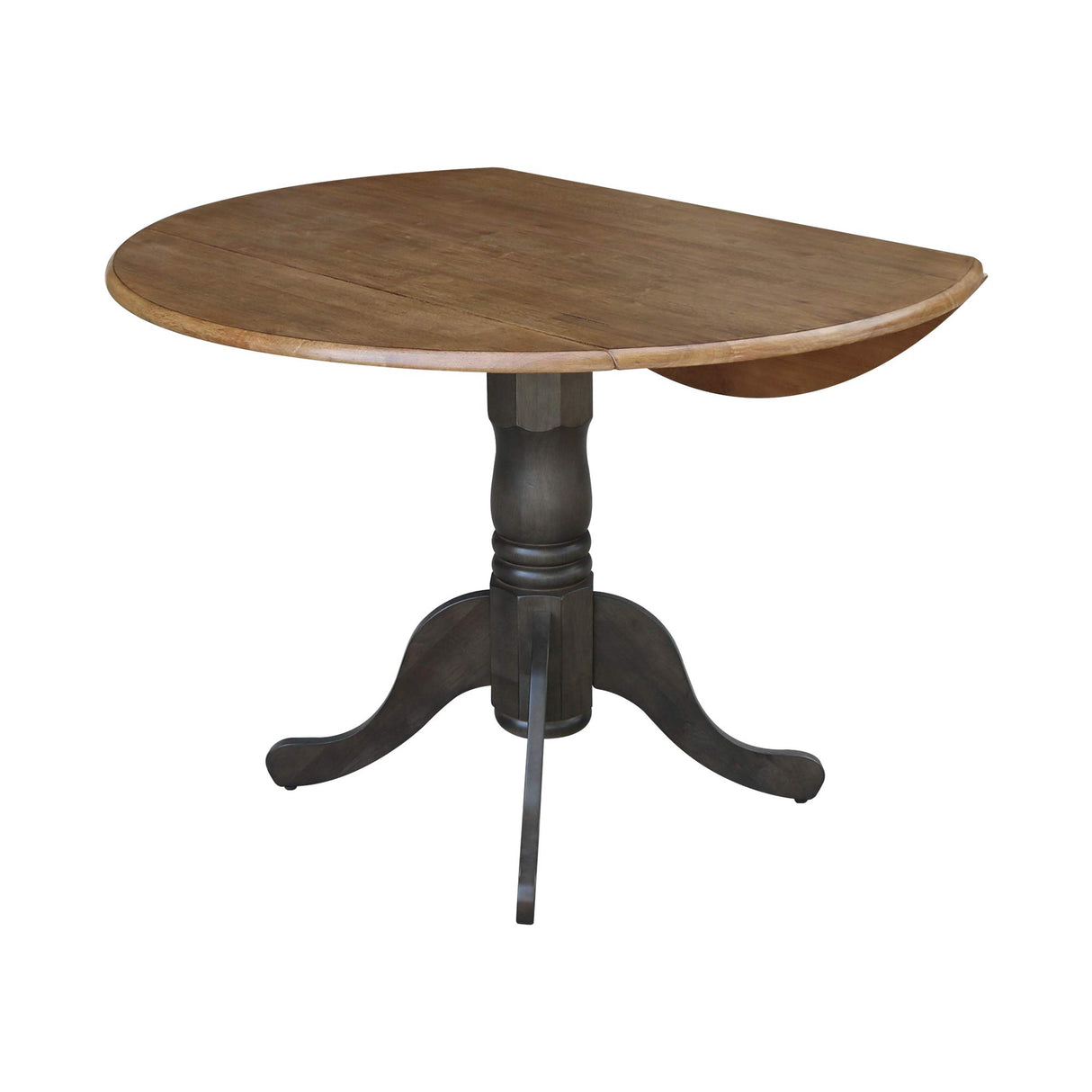 42 Inch Dual Drop Leaf Dining Height Table, Hickory/Washed Coal.