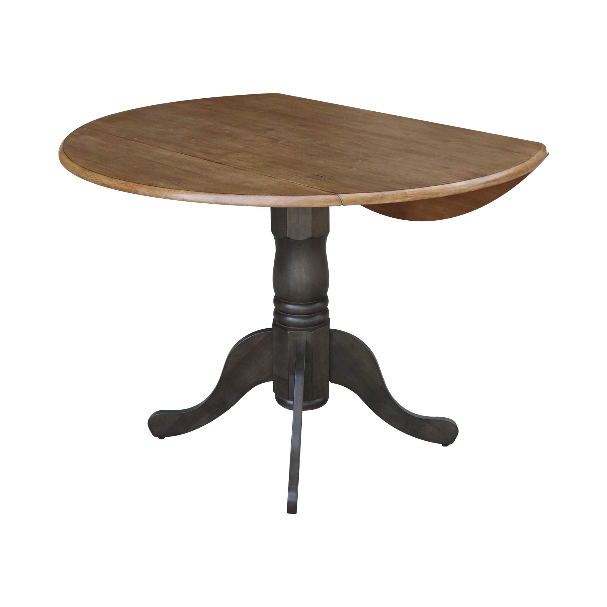 42 Inch Dual Drop Leaf Dining Height Table, Hickory/Washed Coal.