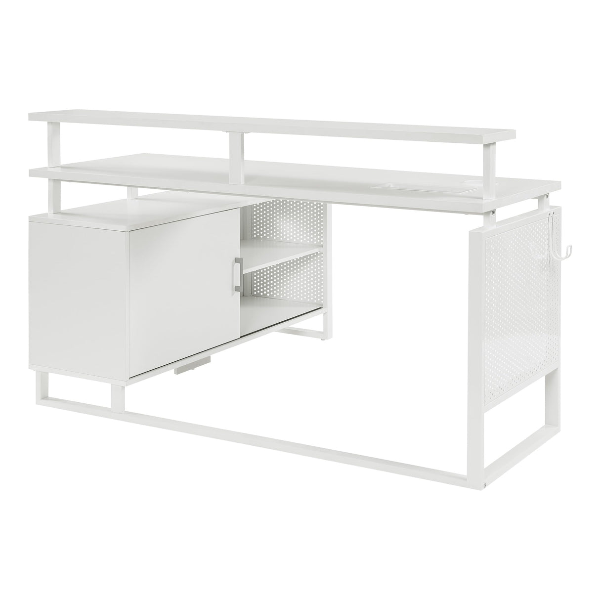 Ace Contemporary Modern Home Office Desk with Shelf, L-Shape with White Finish