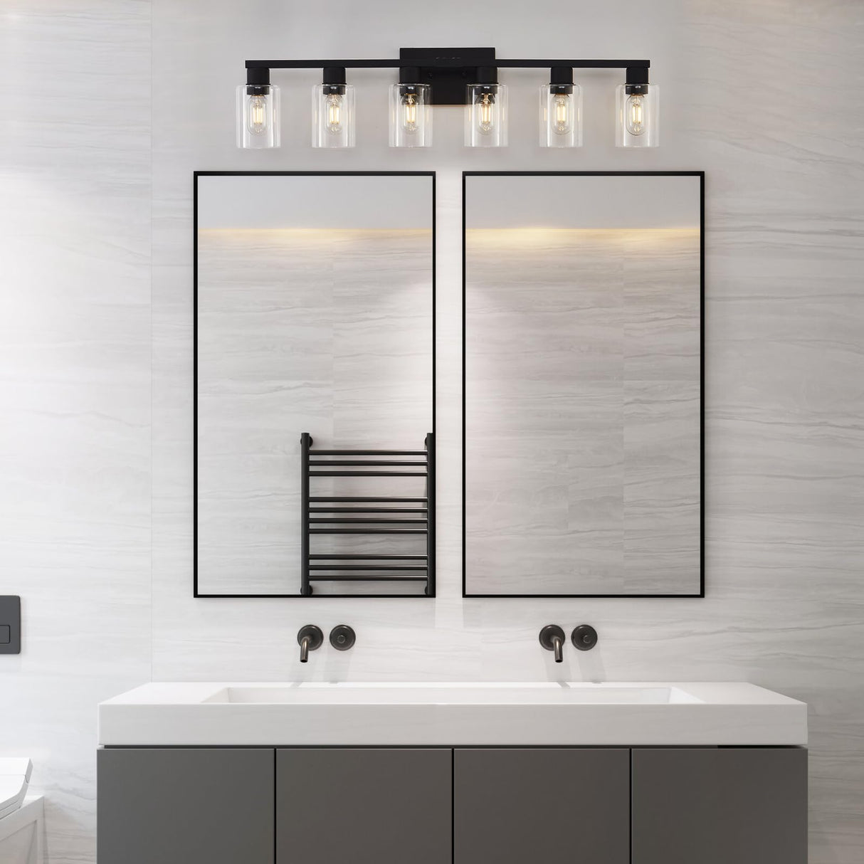 Black Bathroom Light Fixtures, 6-Light Bathroom Lighting Fixtures Over Mirror