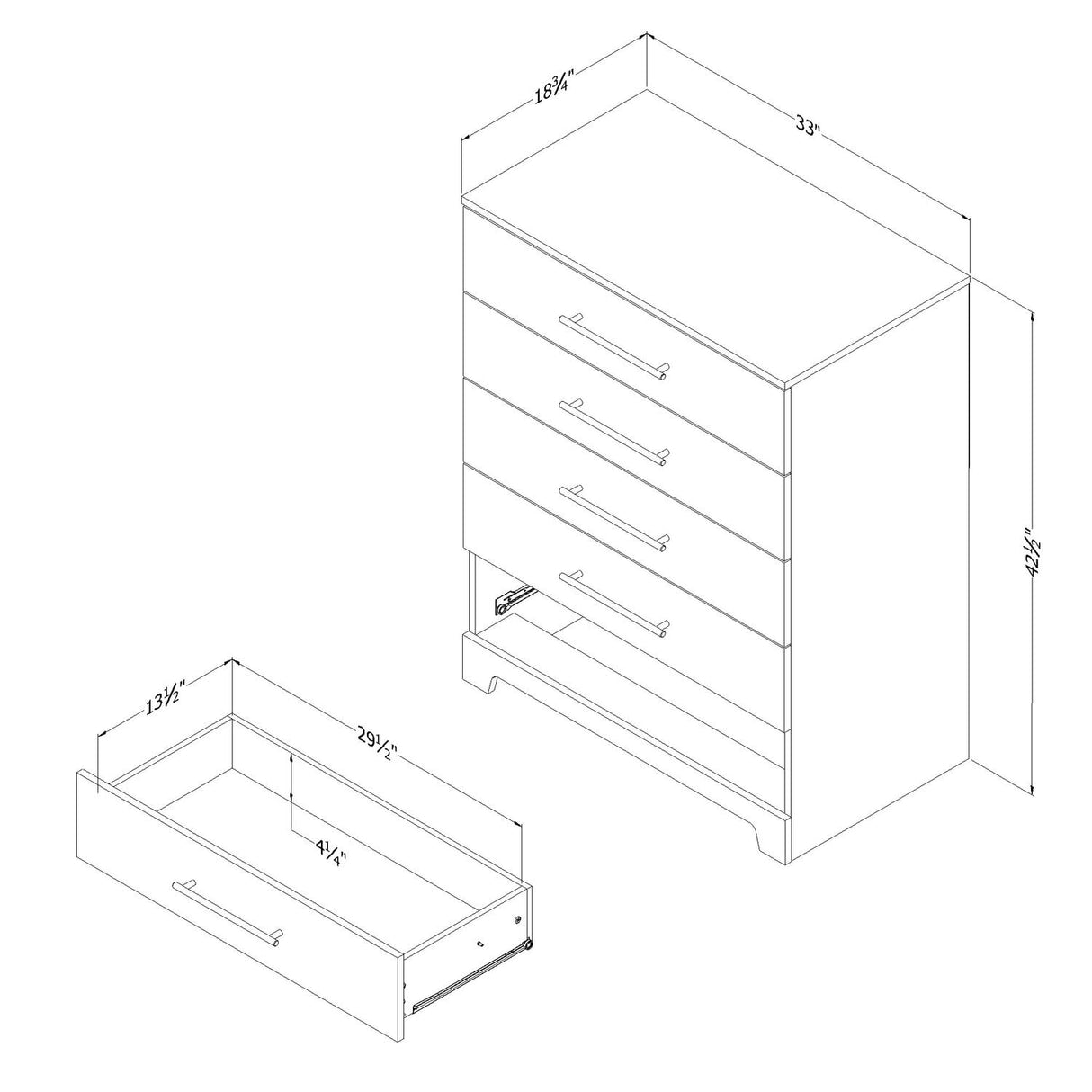 South Shore Primo 5-Drawer Dresser, Rustic Oak with Nickel Finish Handles