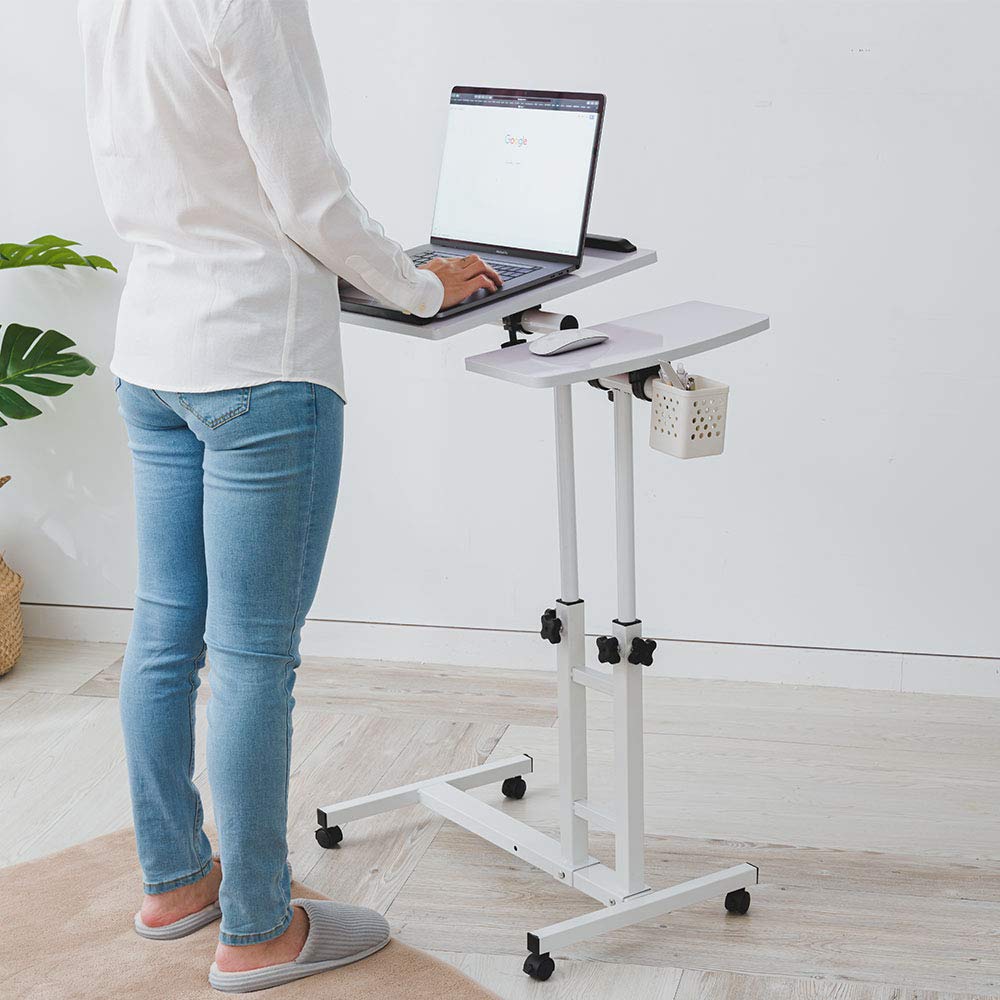 Adjustable Laptop Desk with Wheels, Overbed Bedside Desk, Wheels Height Adjustable Desk Cart