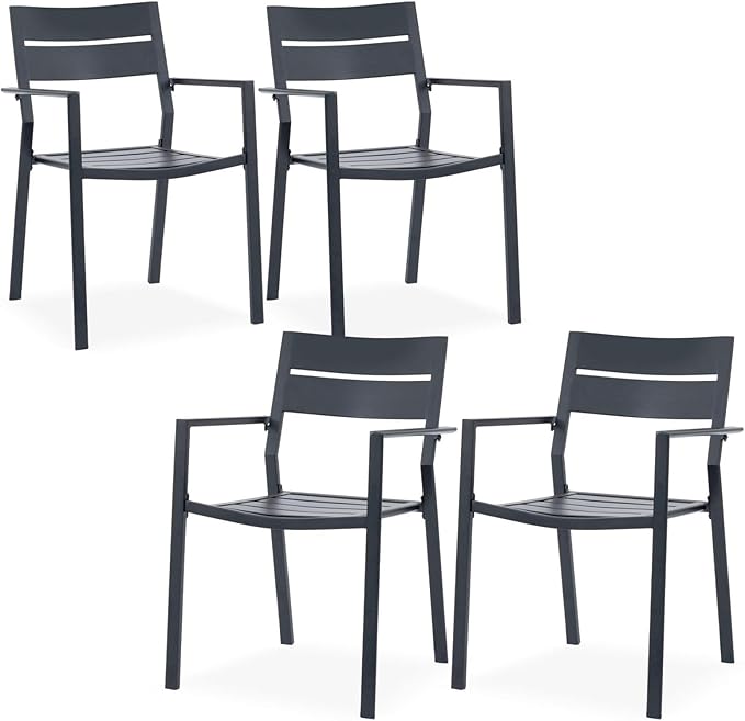 Patio Dining Chairs Set of 2, Metal Stackable Outdoor Chairs with Armrest