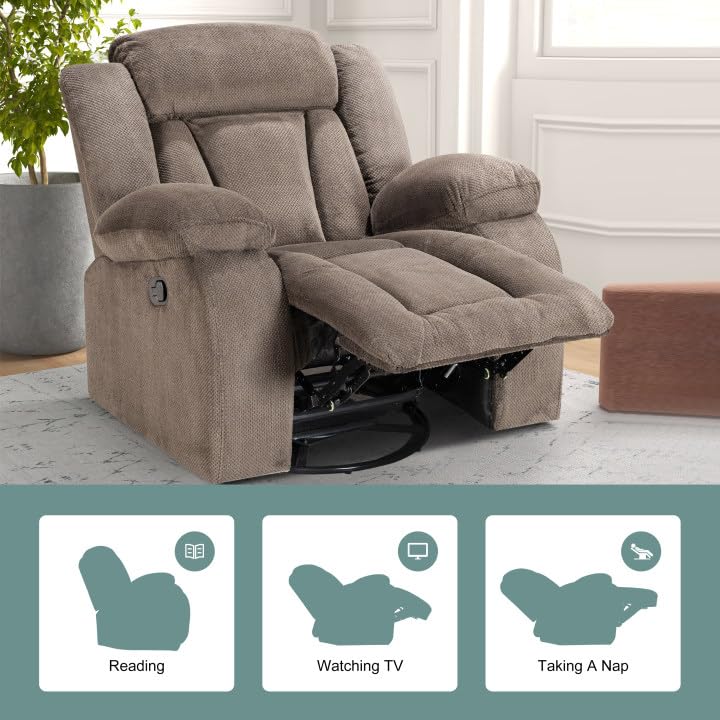 UltraComfort Manual Recliner Chair – Oversized Rocking Sofa with Swivel Base