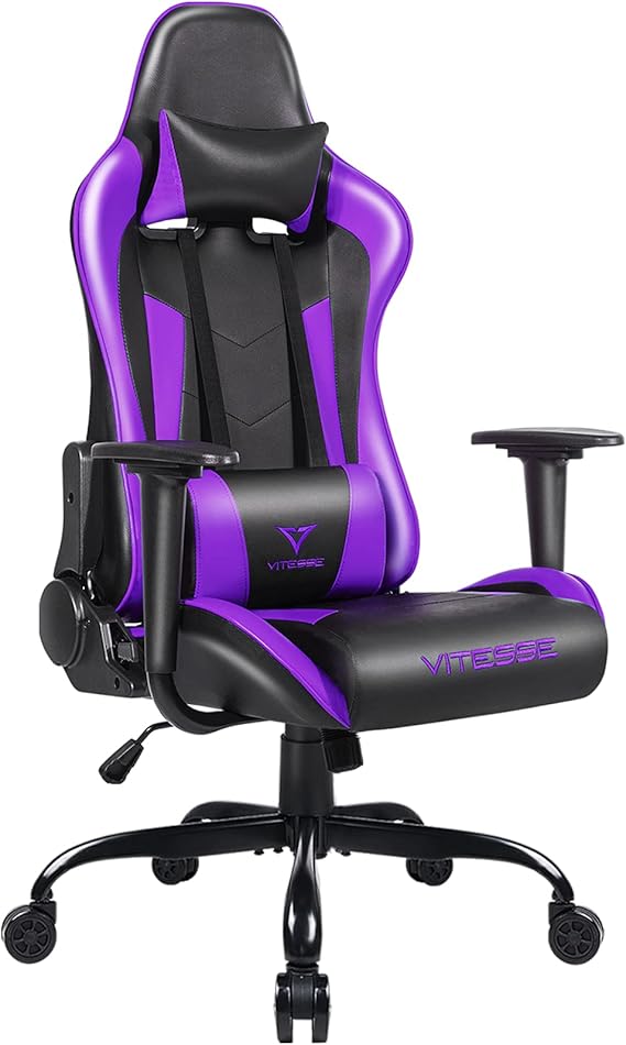 Pink Gaming Chair with Lumbar Support and Headrest