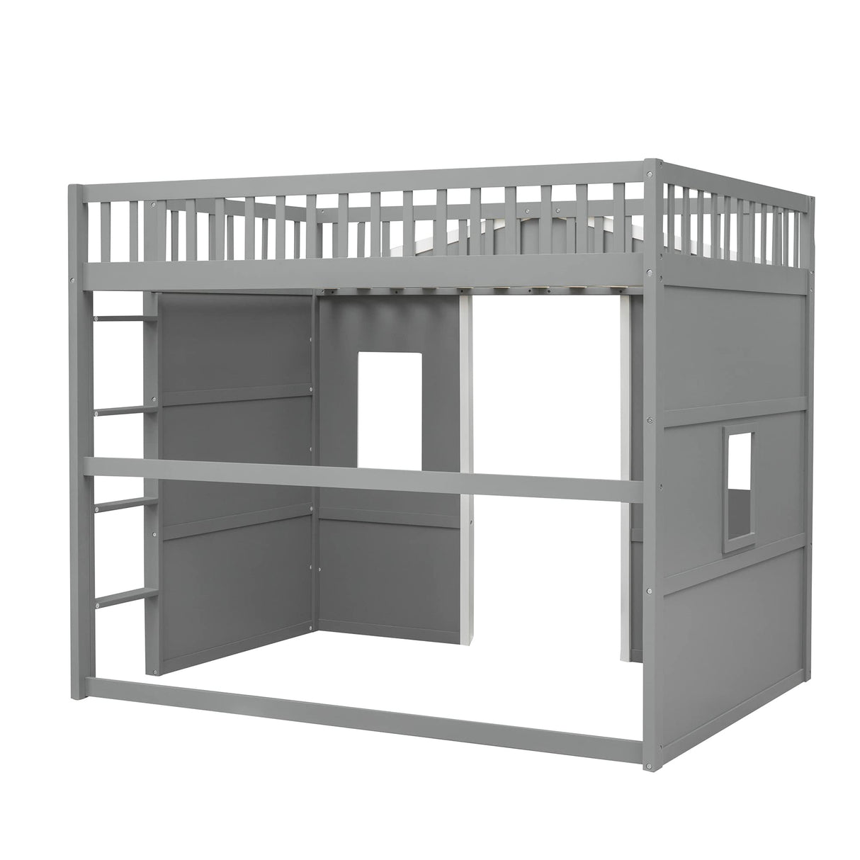 House Loft Bed Full Size Kids Playhouse Bed, Solid Wood Loft Bed Frame with Window