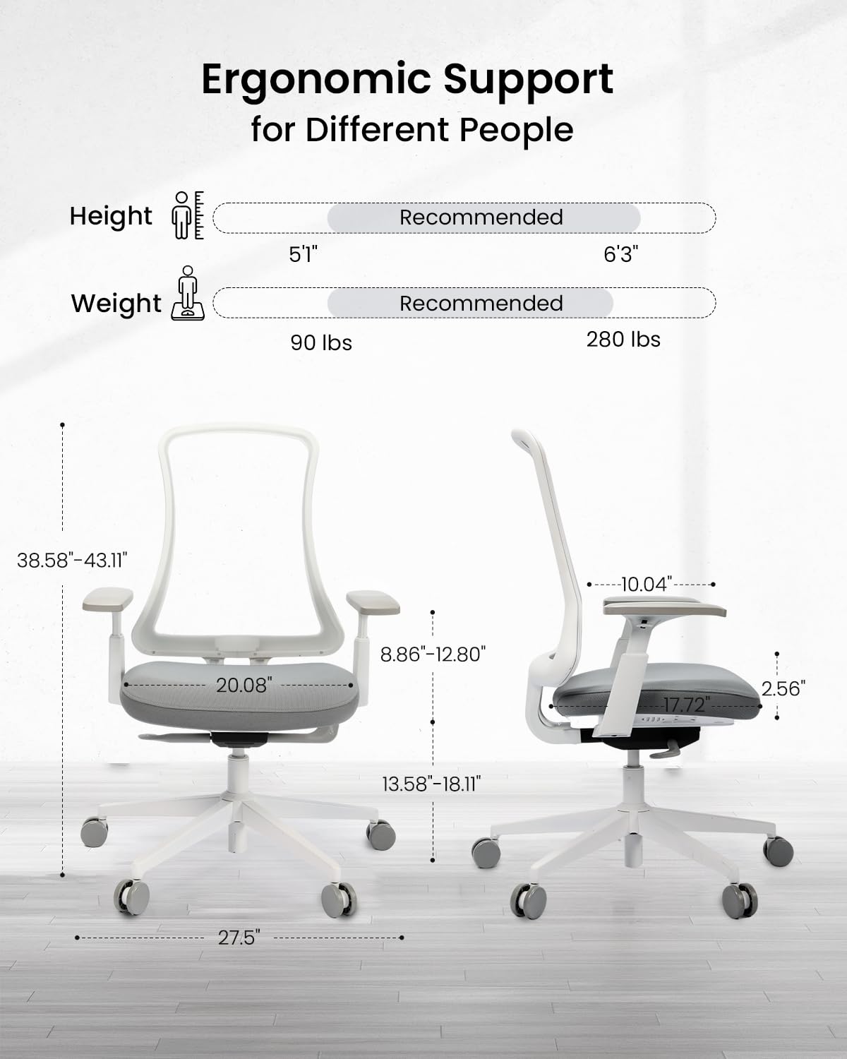 Ergonomic Office Chair with Foam Cushion & Adjustable Armrests - White
