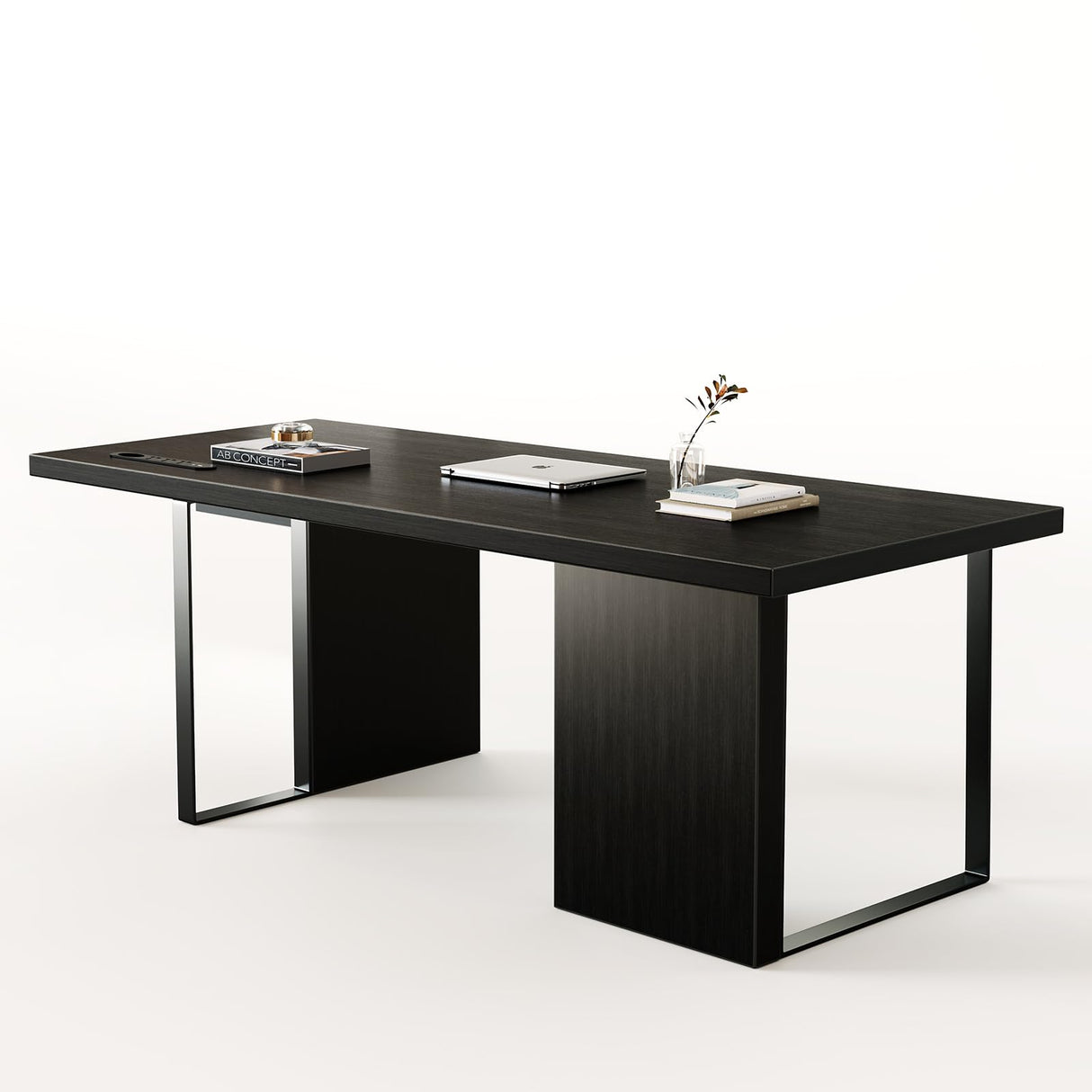 Executive Desk, Large Computer Office Writing Desk with Thickened Desktop, Fingerprint