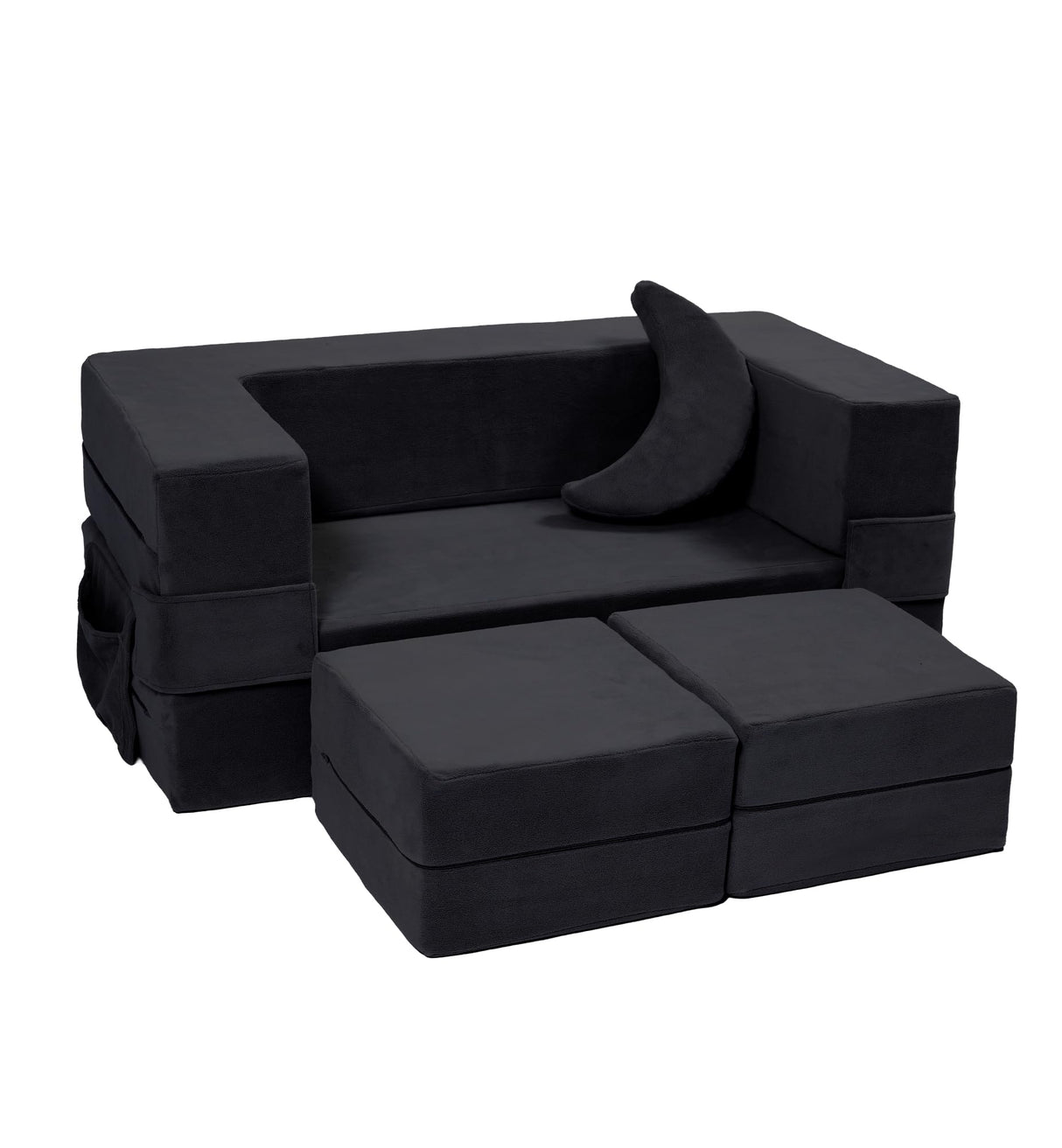 Modular Kids Sofa,Toddler Couch Foam Armchair for Kids, Children Convertible Plush Sofa Play Set,Fold Out Sofa Bed(Black)