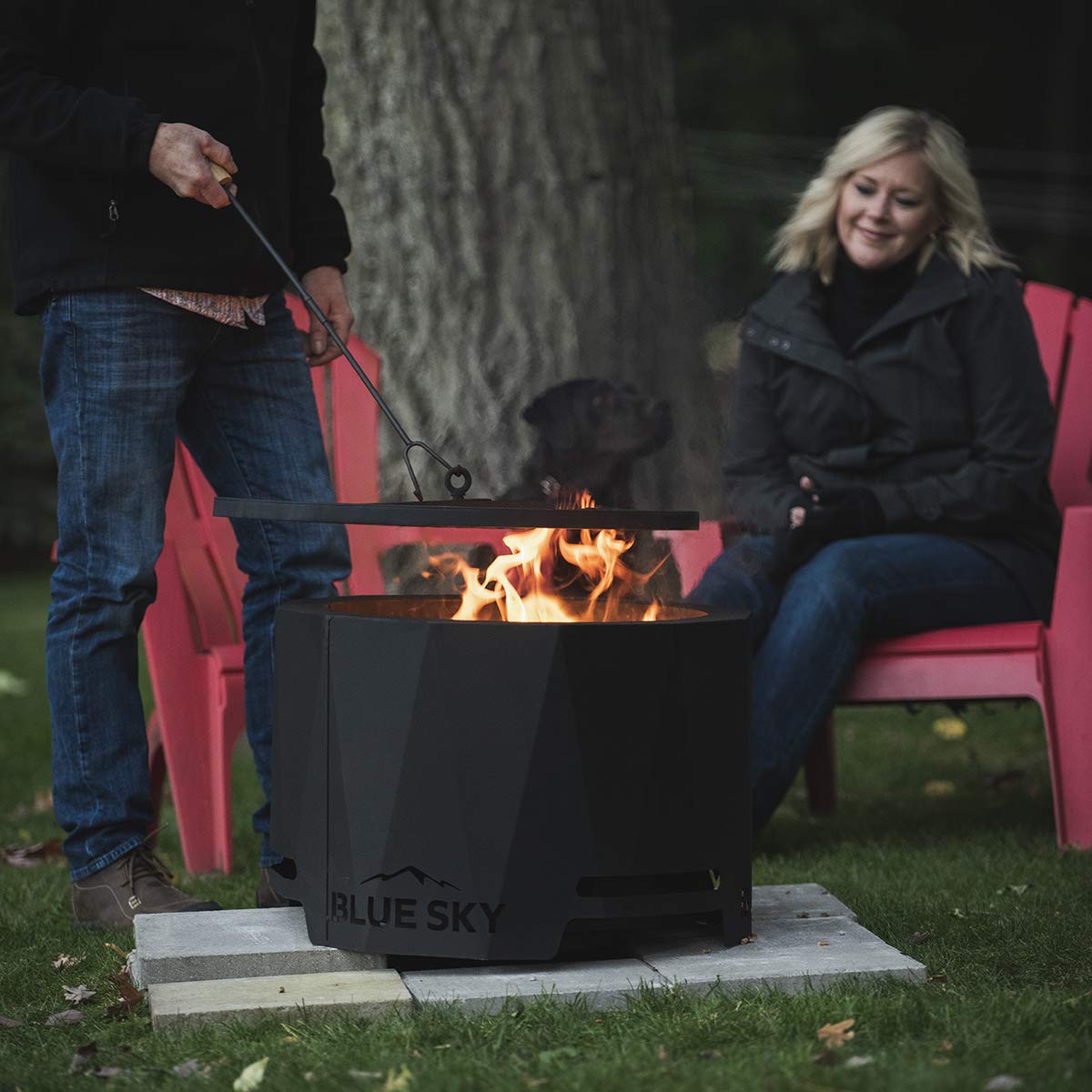 24” Steel Peak Patio Smokeless Fire Pit with Spark Screen Kit, Firewood