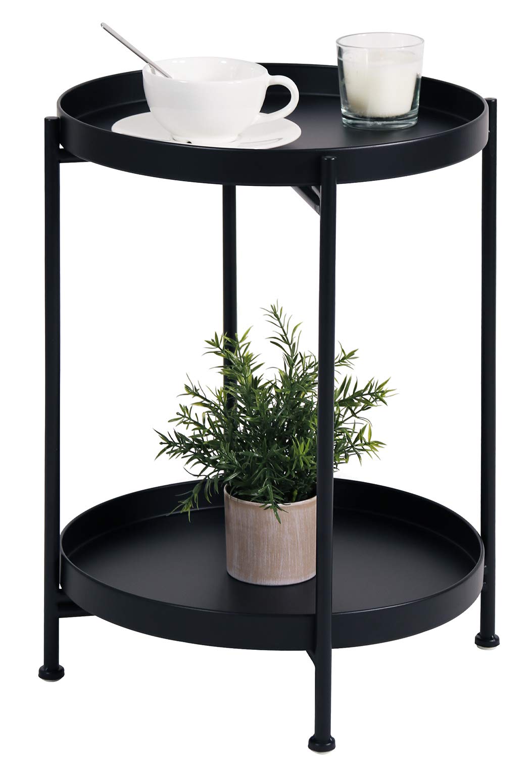 Tiita Round End Table Mental 2-Tier Side Table Nightstand/Small Iron Tables Accent Coffee Table for Living Room Bedroom Office Small Space